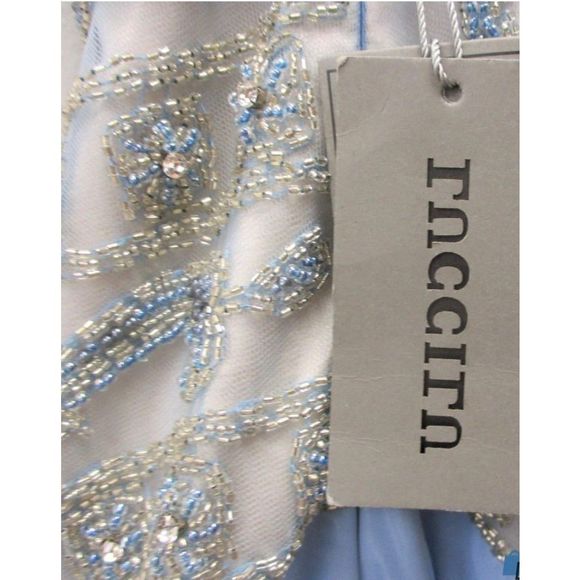 NWT Size 24 LUCCI LU Blue/Silver Beaded & Rhinestone Bodice Ball Gown - Picture 3 of 6